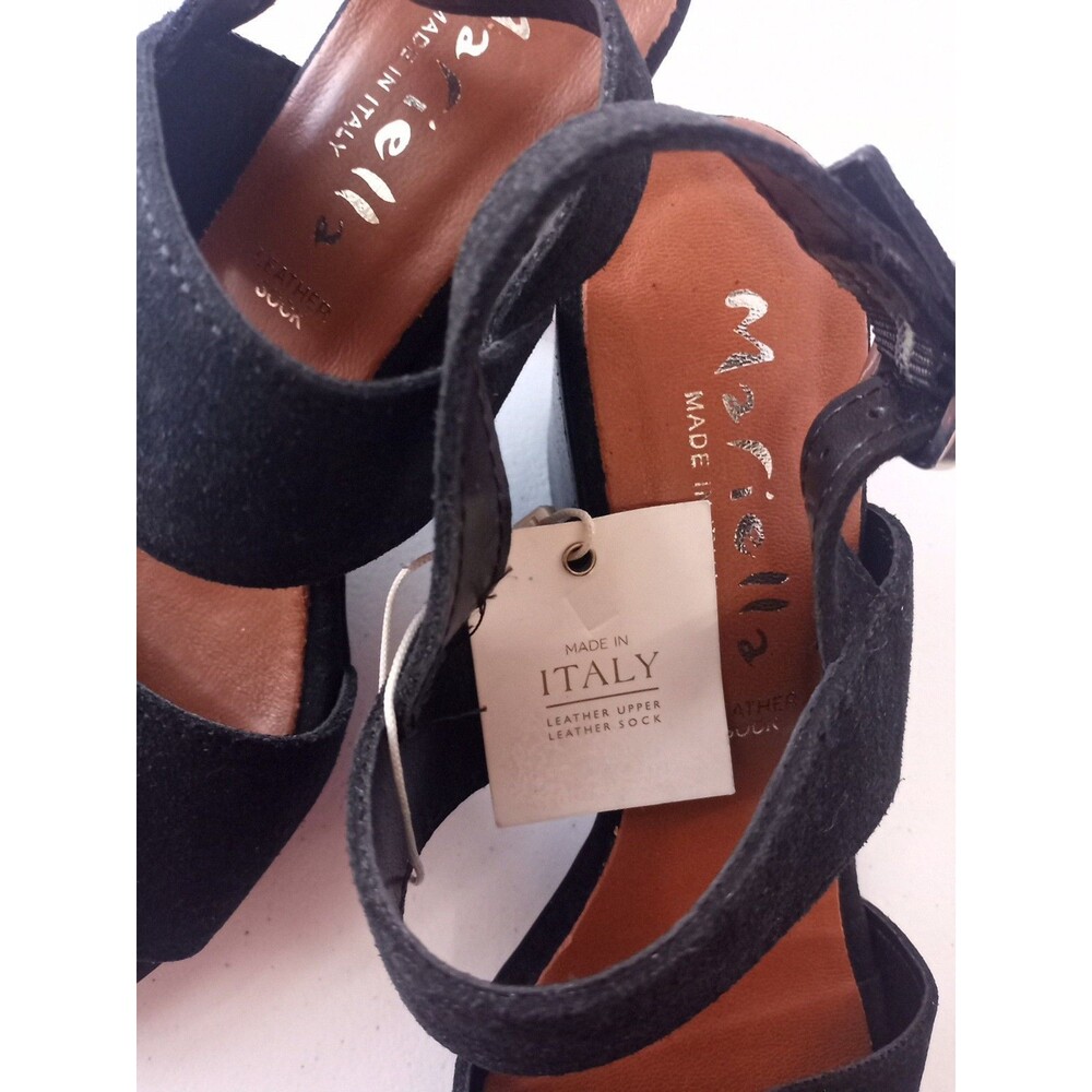 Mariella Italian Women Suede Block Heel Platform Sandals Black Shoe Size 7.5 - Picture 6 of 11